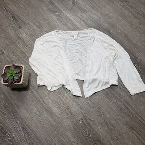 Chico's Open Front Cropped Cardigan Sweater Sz 0 S White Rayon